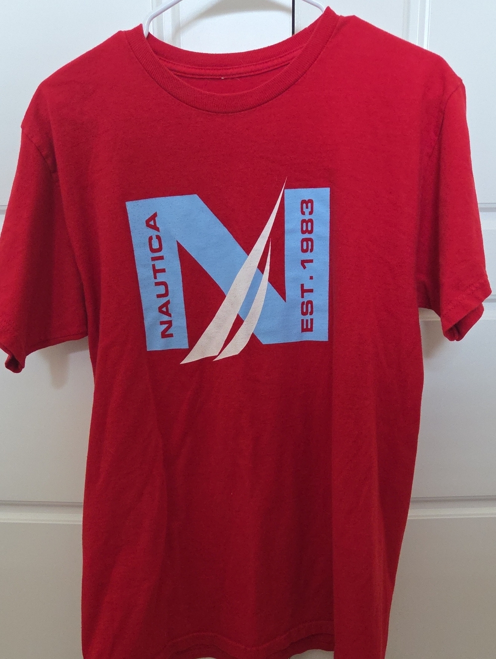 Nautica Red Short-Sleeve Crewneck with Blue & White Logo